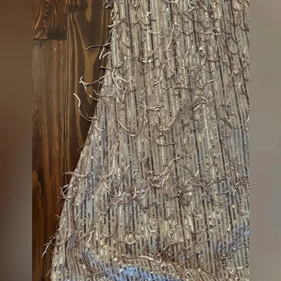 LULUS Endless Festivities Rose Gold Sequin Fringe Lace-Up Maxi Dress Formal Gown - Picture 7 of 13